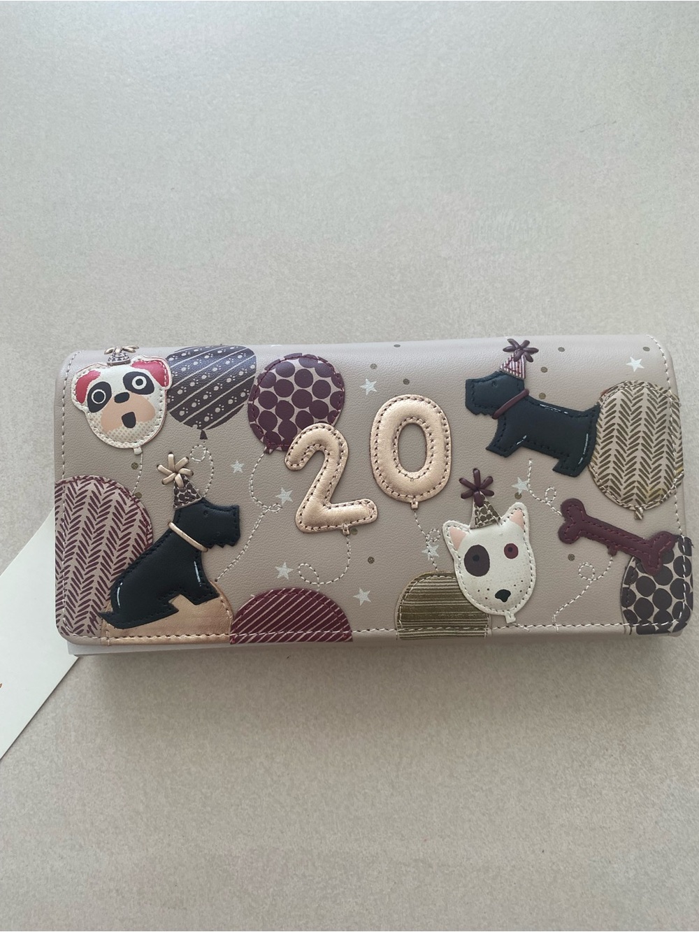 RADLEY LONDON Beige Multi Dog Appliqué Flap Wallet with Metallic '20'